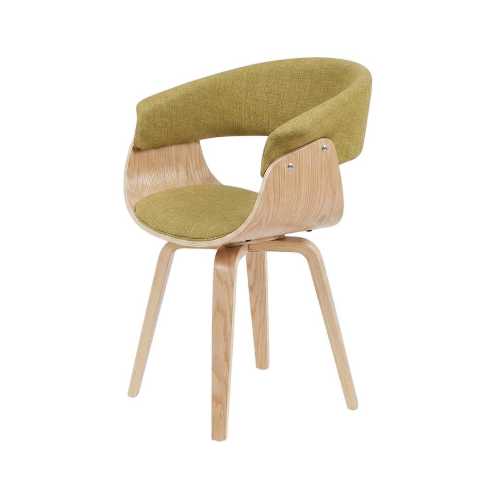 Polyester Upholstered Mid-Century Dining Chair, Barrel Back with Arms, Oak