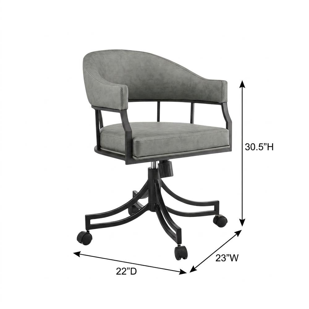 Faux Leather Upholstered Swivel Rolling Dining Chair with Arms, Vintage Gray