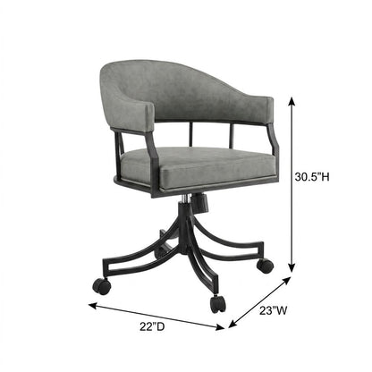 Faux Leather Upholstered Swivel Rolling Dining Chair with Arms, Vintage Gray