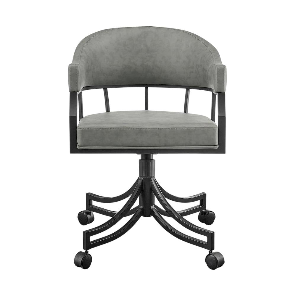 Faux Leather Upholstered Swivel Rolling Dining Chair with Arms, Vintage Gray