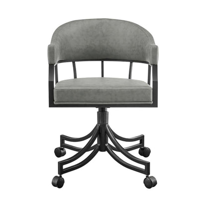 Faux Leather Upholstered Swivel Rolling Dining Chair with Arms, Vintage Gray