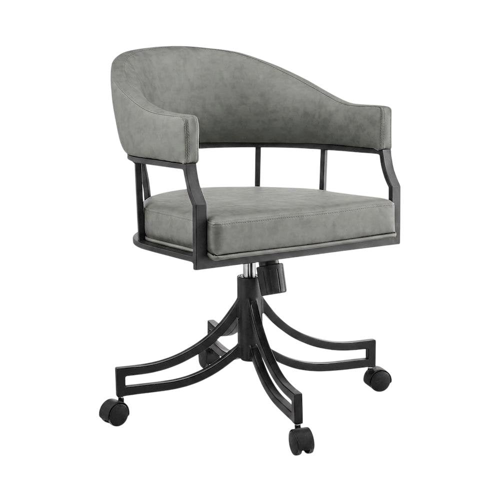 Faux Leather Upholstered Swivel Rolling Dining Chair with Arms, Vintage Gray