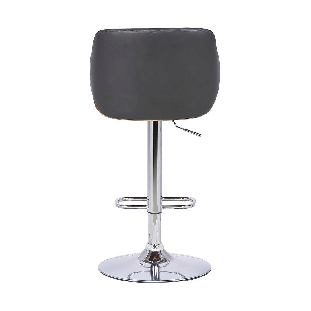 Adjustable Swivel Bar Stool with Grey Faux Leather and Walnut Finish