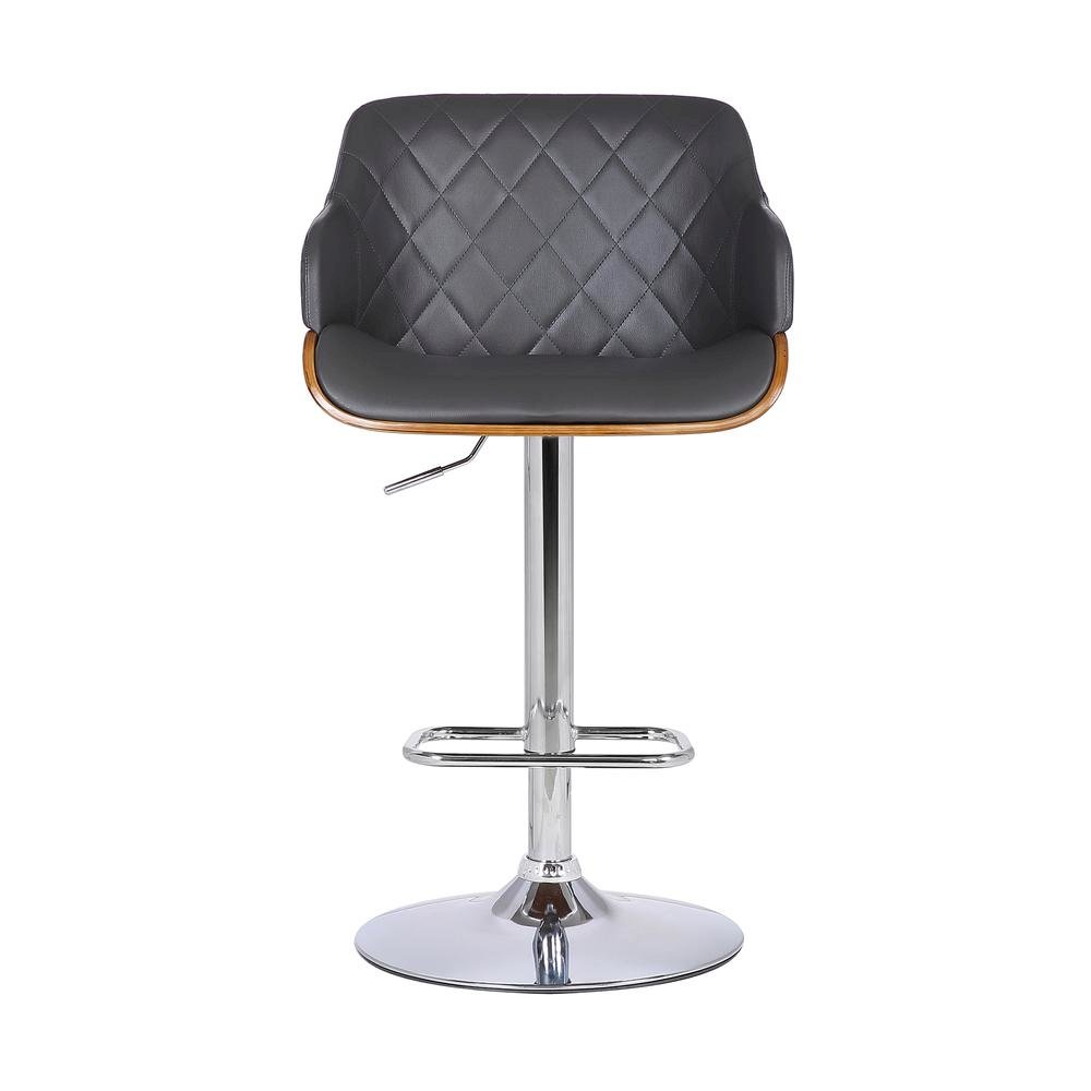 Adjustable Swivel Bar Stool with Grey Faux Leather and Walnut Finish