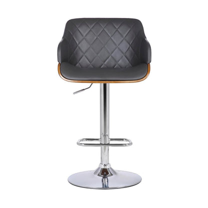 Adjustable Swivel Bar Stool with Grey Faux Leather and Walnut Finish