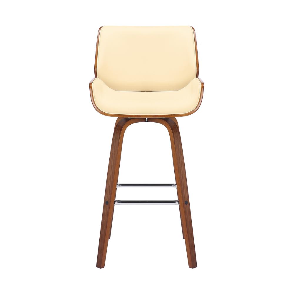 Swivel Bar Stool with Cream Faux Leather and Walnut Wood Finish