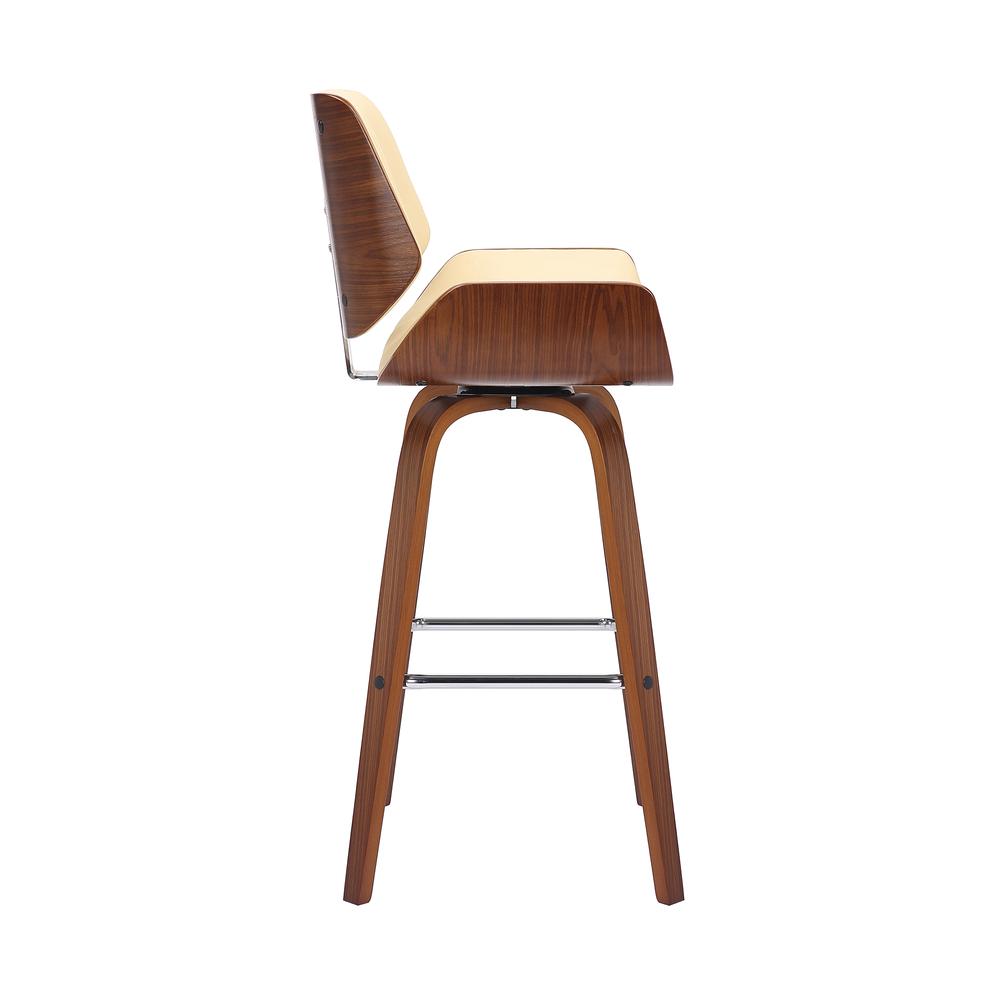 Swivel Bar Stool with Cream Faux Leather and Walnut Wood Finish