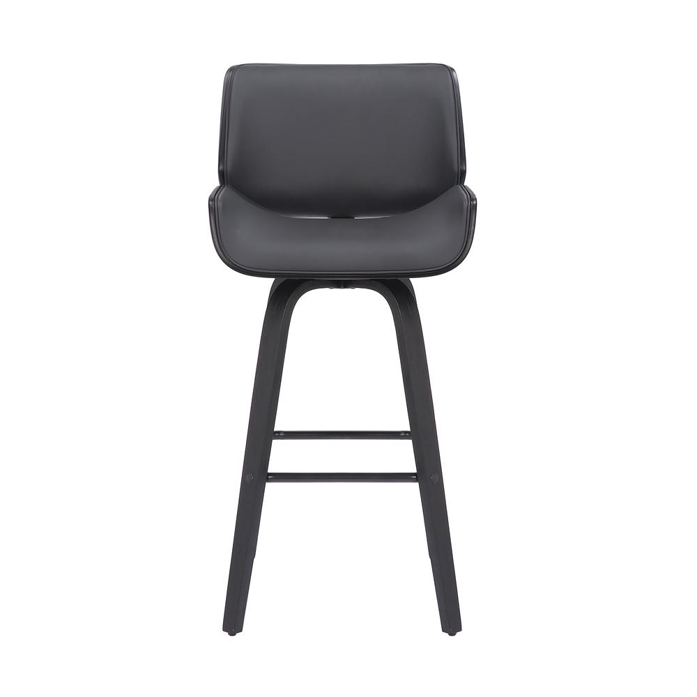 Swivel Counter Stool in Grey Faux Leather and Black Wood for Kitchens
