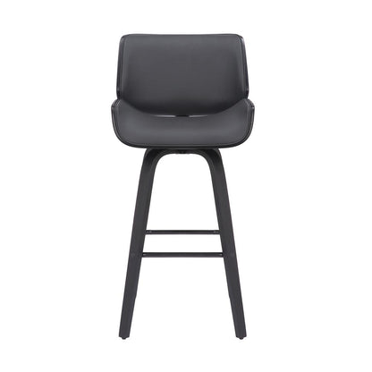 Swivel Counter Stool in Grey Faux Leather and Black Wood for Kitchens