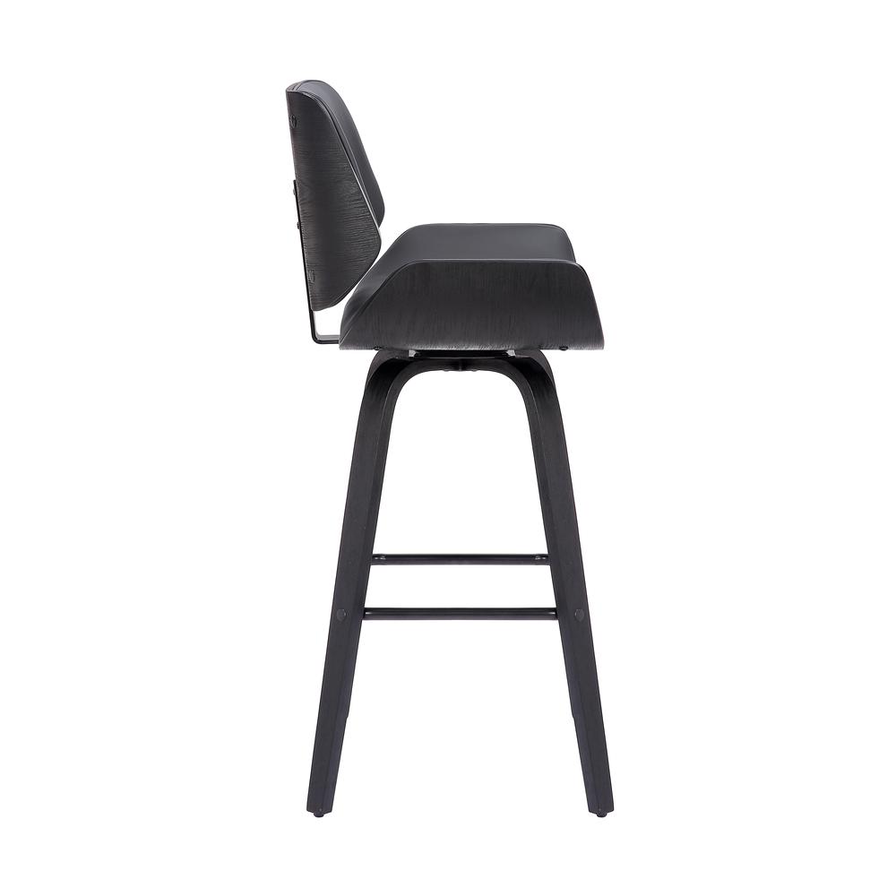 Swivel Counter Stool in Grey Faux Leather and Black Wood for Kitchens