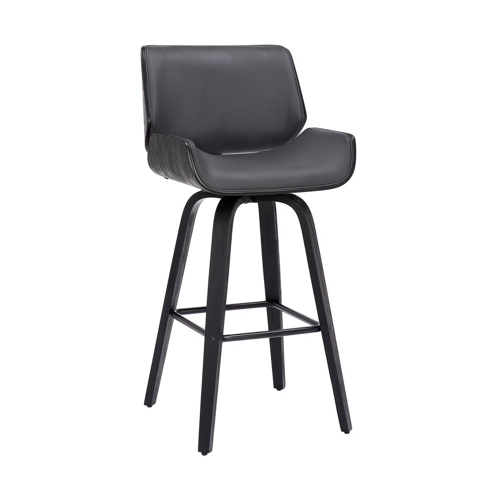 Swivel Counter Stool in Grey Faux Leather and Black Wood for Kitchens