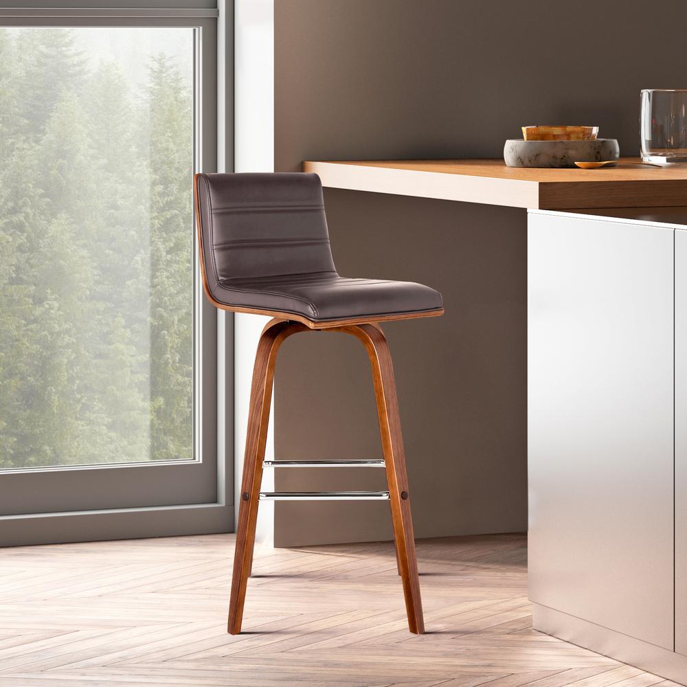 Armen Living Vienna 26" Counter Height Barstool in Walnut Wood Finish with Brown Faux Leather