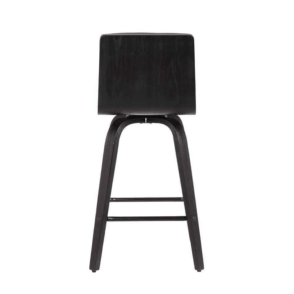 Swivel Counter Stool in Black Brushed Wood with Grey Faux Leather Seat