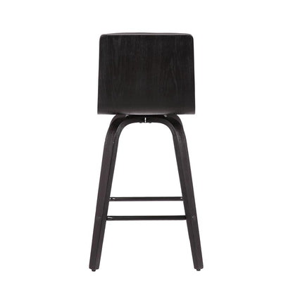 Swivel Counter Stool in Black Brushed Wood with Grey Faux Leather Seat