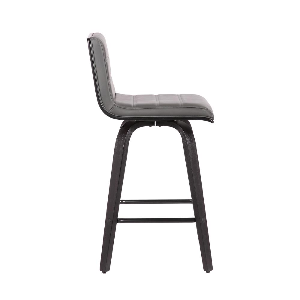 Swivel Counter Stool in Black Brushed Wood with Grey Faux Leather Seat