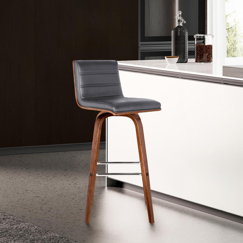 Armen Living Vienna 26" Counter Height Barstool in Walnut Wood Finish with Grey Faux Leather