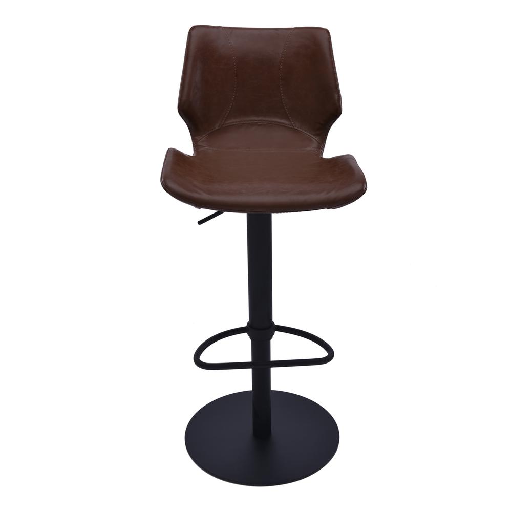 Armen Living Zuma Adjustable Swivel Metal Barstool in Vintage Coffee Faux Leather and Black Metal Finish