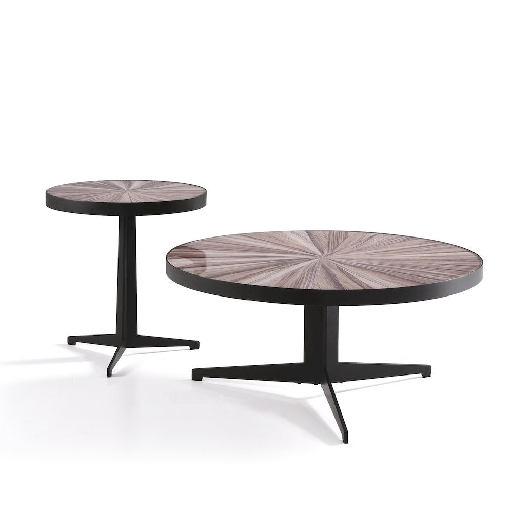 Mid-Century Round Maroon Coffee Table Set with Tempered Glass Top - Set of 2