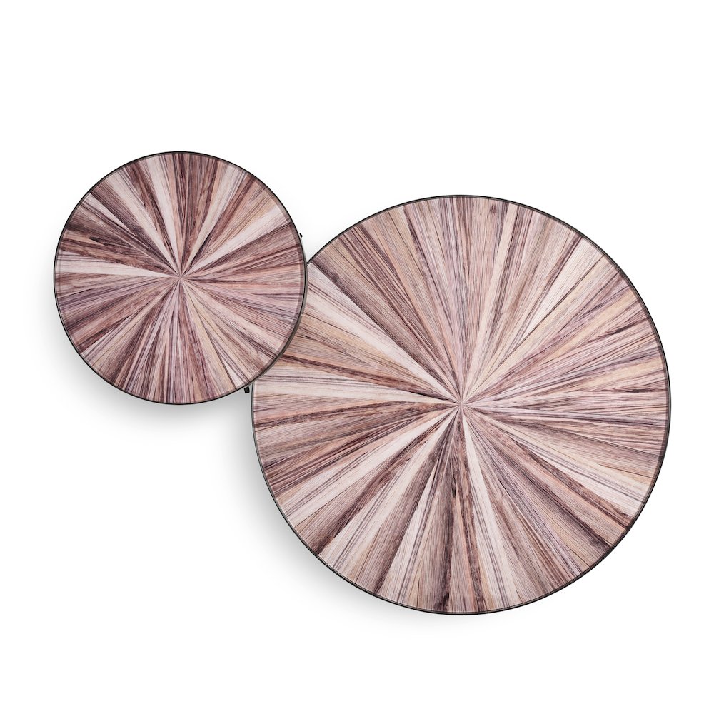 Mid-Century Round Maroon Coffee Table Set with Tempered Glass Top - Set of 2
