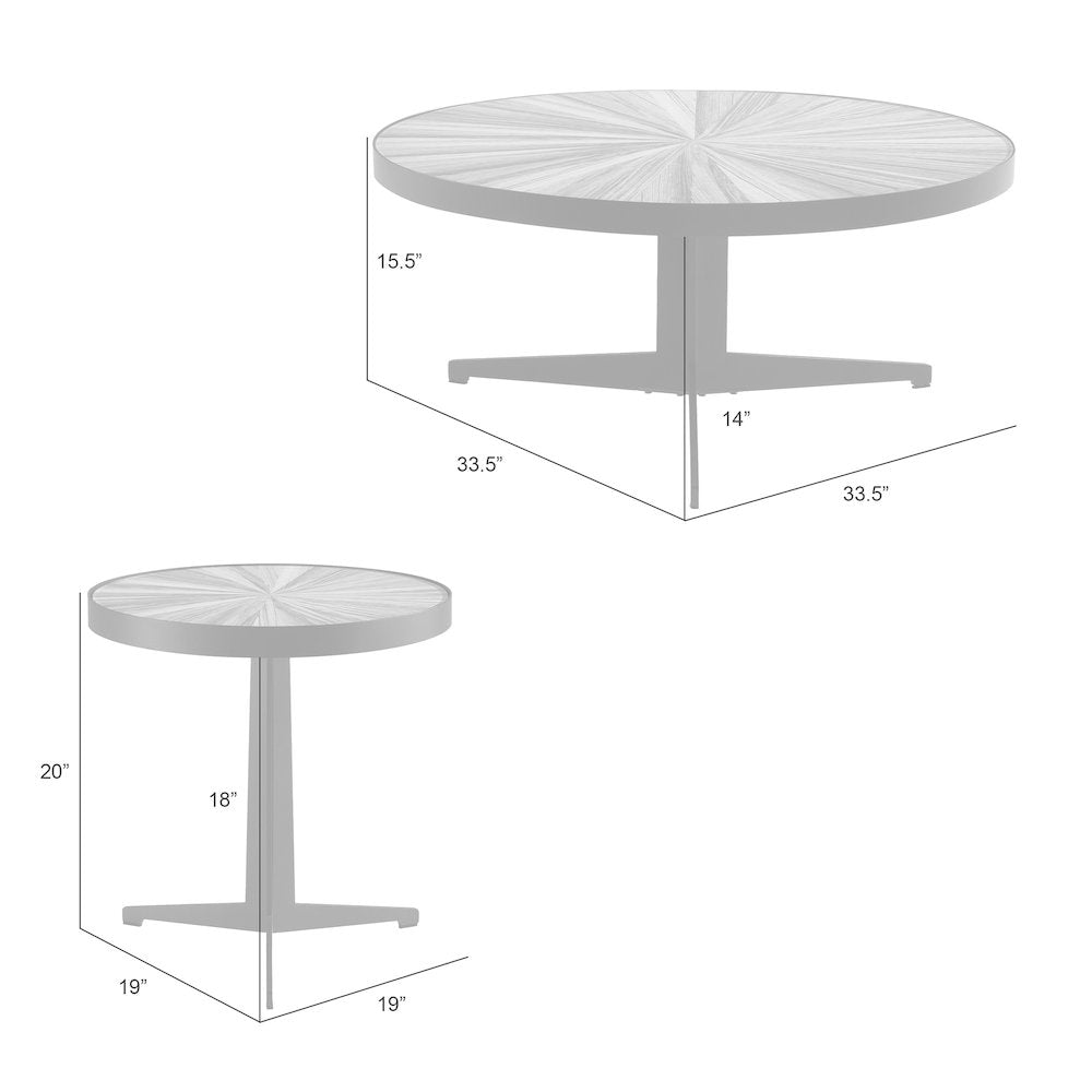 Mid-Century Round Maroon Coffee Table Set with Tempered Glass Top - Set of 2