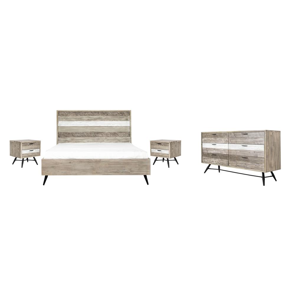 Bridges 4 Piece King Bedroom Set in Two-Tone Acacia Wood