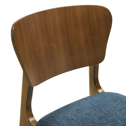 Kalia 5 Piece Wood Dining Set in Walnut Finish with Blue Fabric