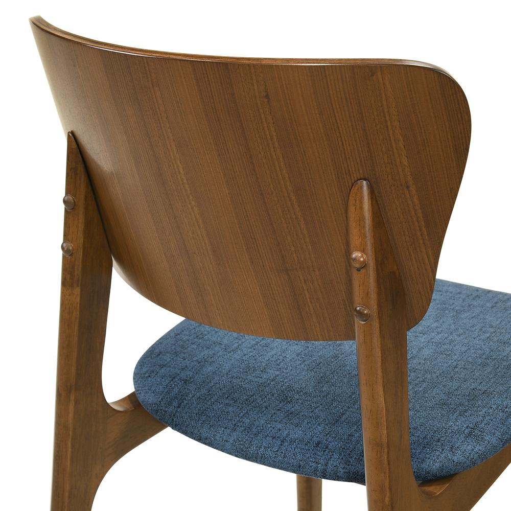 Kalia 5 Piece Wood Dining Set in Walnut Finish with Blue Fabric