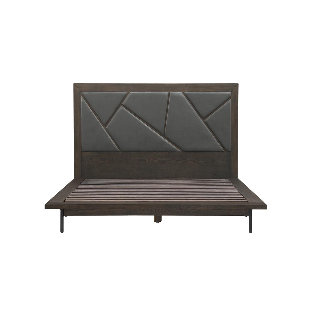 Marquis 4 Piece Queen Size Platform Bed Frame Bedroom Set in Oak Wood with Faux Leather Headboard 4pc Bedroom Set