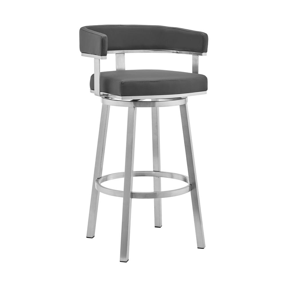 Naomi and Lorin 5-Piece Counter Height Dining Set in Brushed Stainless Steel and Grey Faux Leather