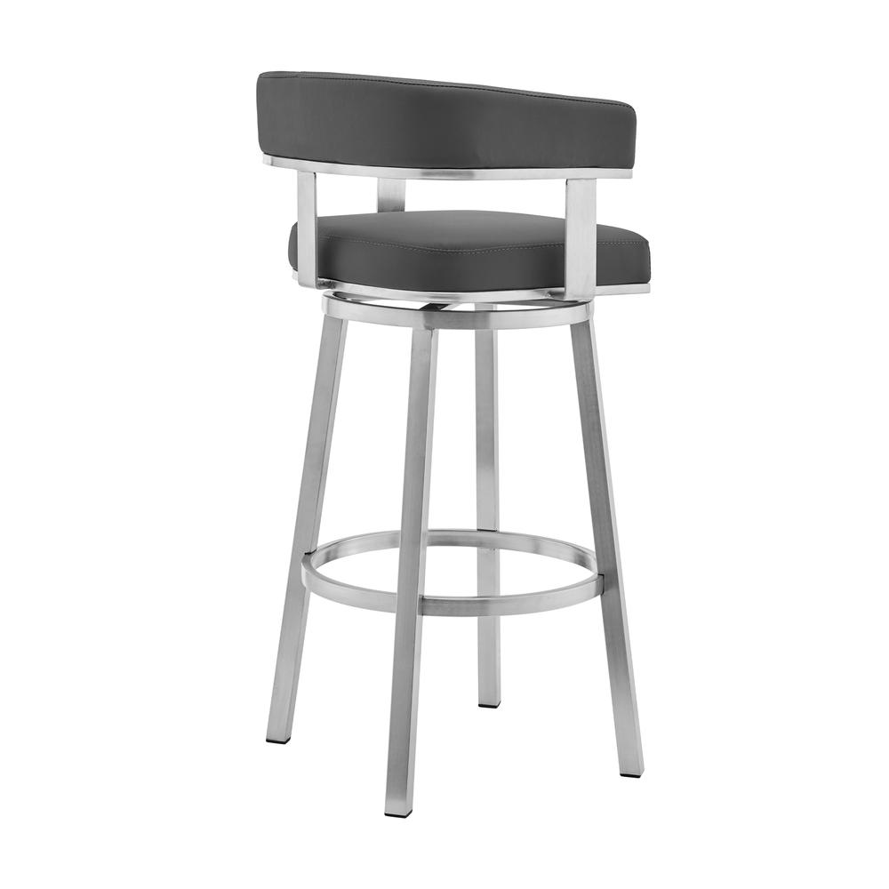 Naomi and Lorin 5-Piece Counter Height Dining Set in Brushed Stainless Steel and Grey Faux Leather