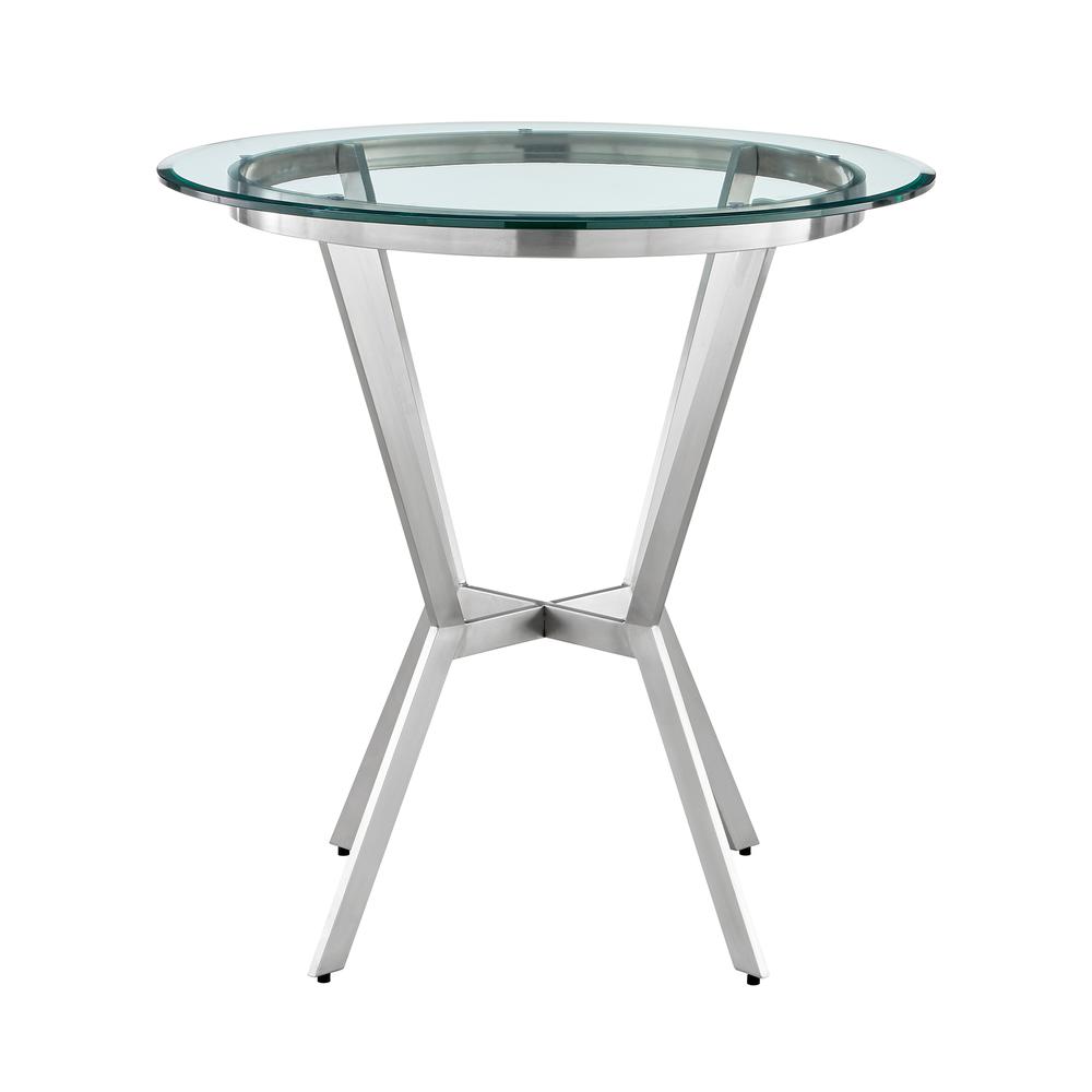Naomi and Lorin 5-Piece Counter Height Dining Set in Brushed Stainless Steel and Grey Faux Leather