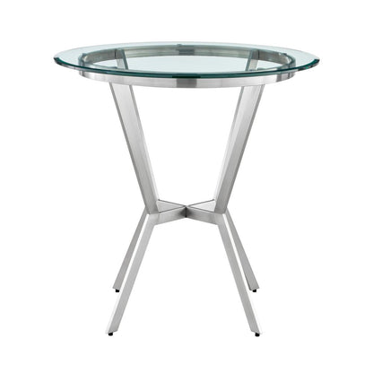 Naomi and Lorin 5-Piece Counter Height Dining Set in Brushed Stainless Steel and Grey Faux Leather