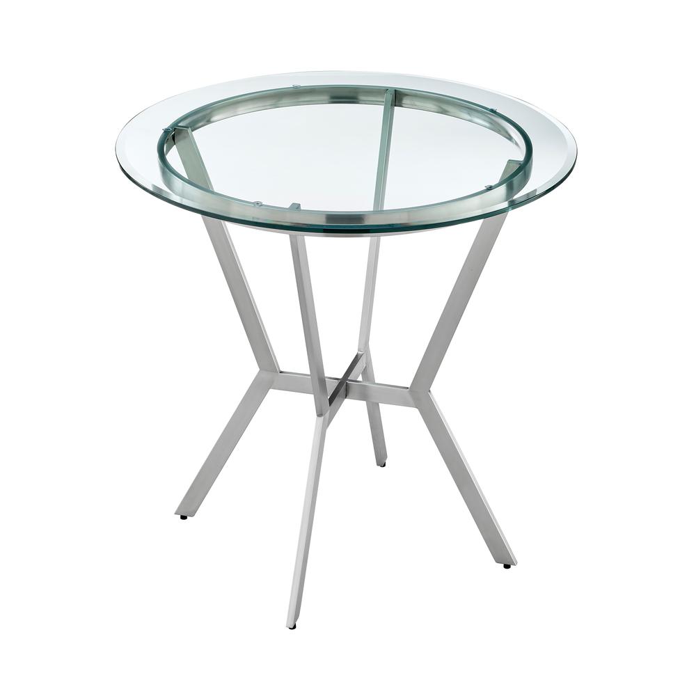 Naomi and Lorin 5-Piece Counter Height Dining Set in Brushed Stainless Steel and Grey Faux Leather