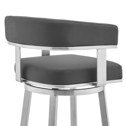 Naomi and Lorin 5-Piece Counter Height Dining Set in Brushed Stainless Steel and Grey Faux Leather