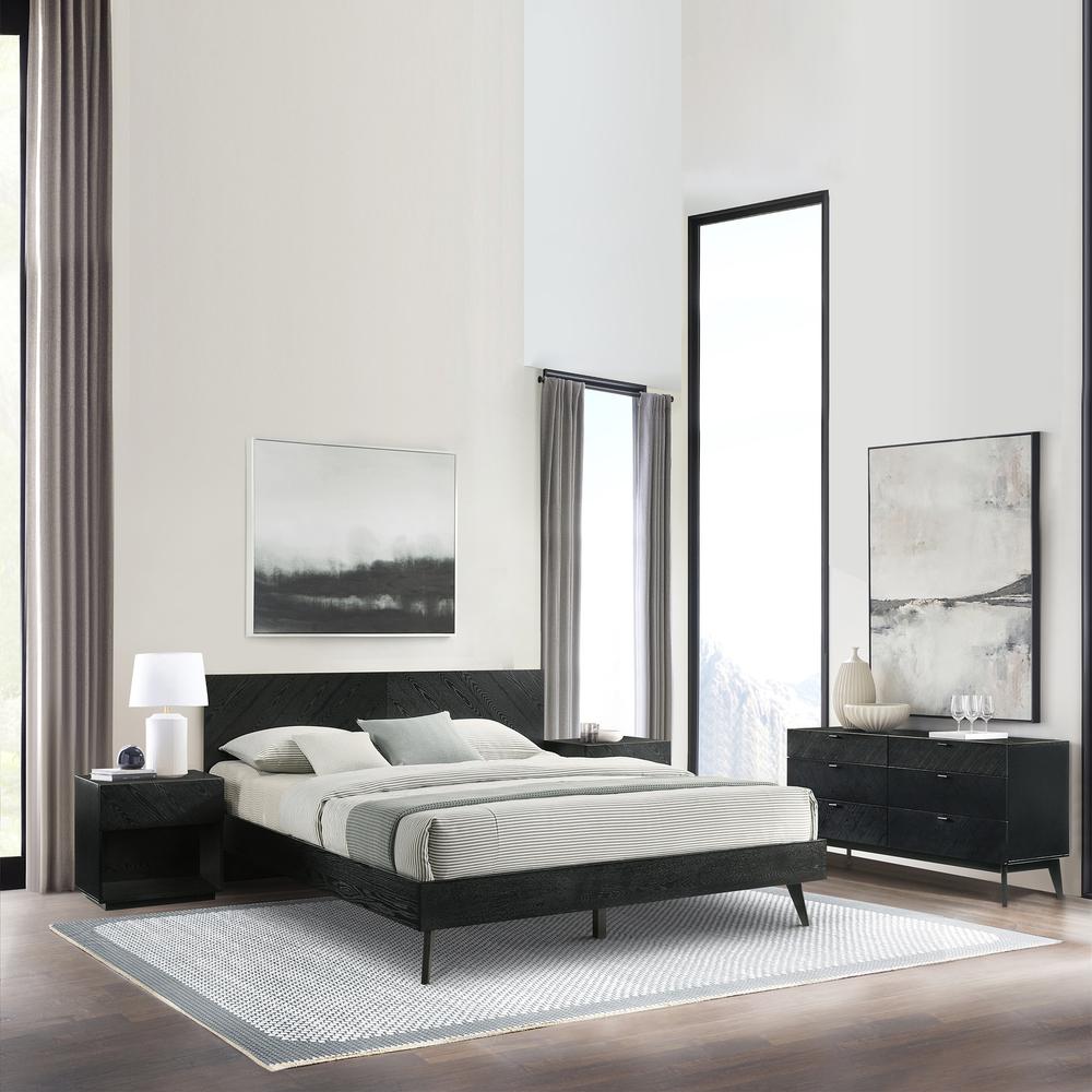 Petra King 4 Piece Wood Bedroom Set in Black Finish