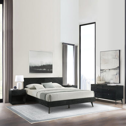 Petra King 4 Piece Wood Bedroom Set in Black Finish
