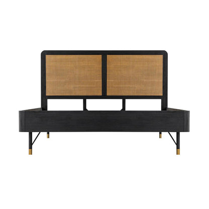 Saratoga 4 Piece King Bedroom Set in Black Acacia Wood and Rattan