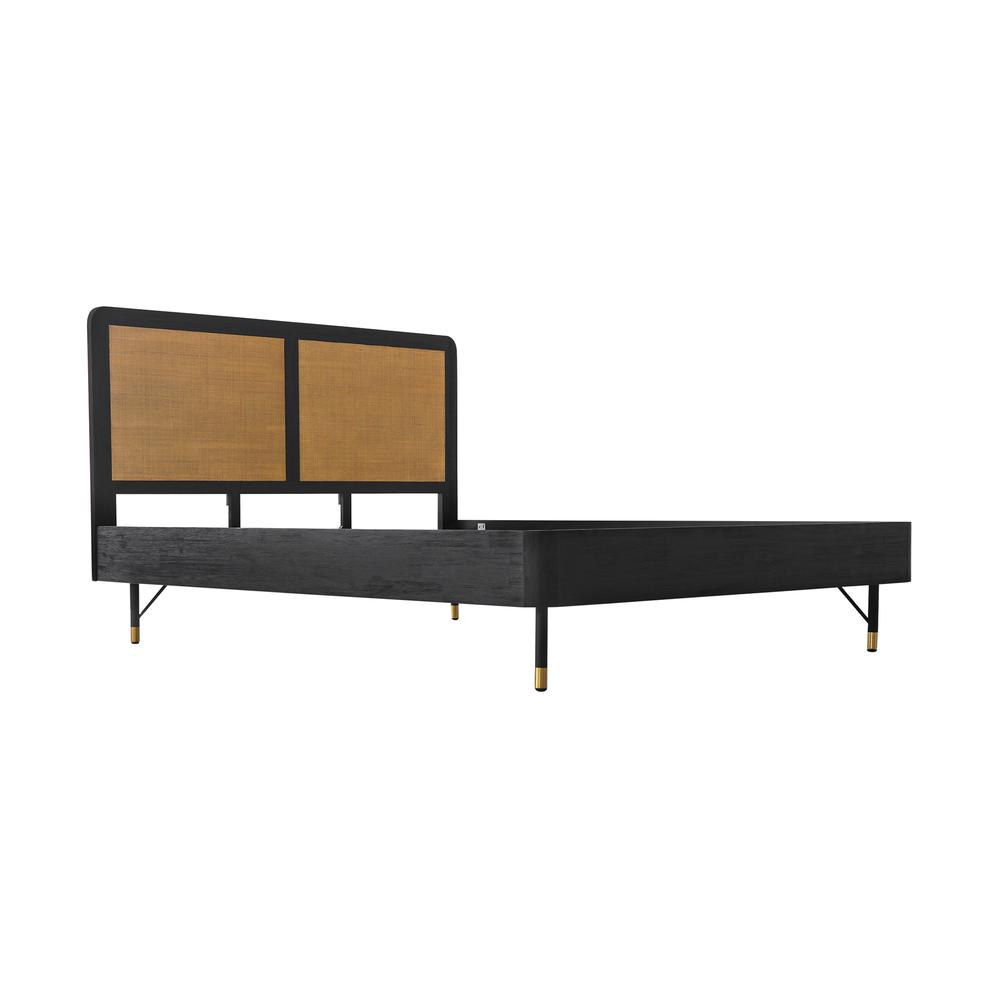Saratoga 4 Piece King Bedroom Set in Black Acacia Wood and Rattan