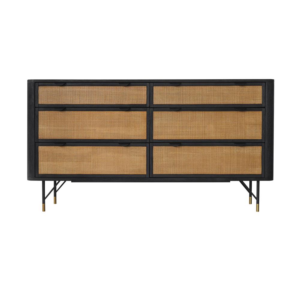 Saratoga 4 Piece King Bedroom Set in Black Acacia Wood and Rattan