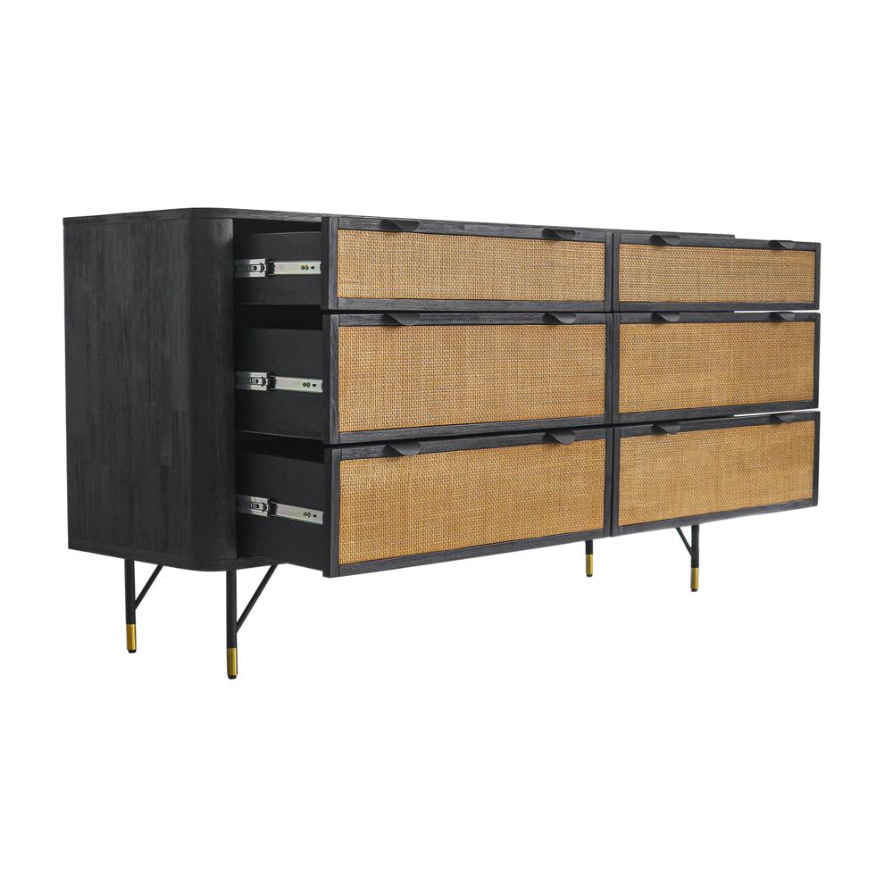 Saratoga 4 Piece King Bedroom Set in Black Acacia Wood and Rattan