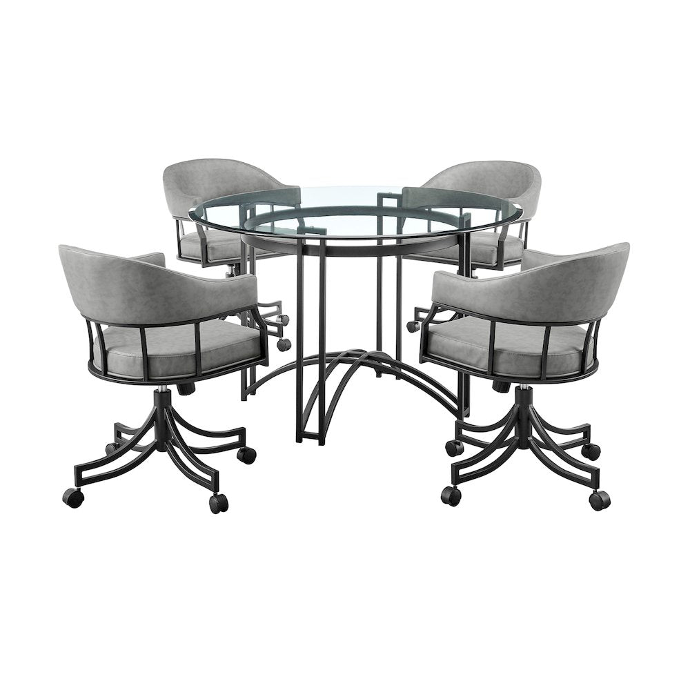 Tibet 5 Piece Dining Set with Round Glass Tabletop
