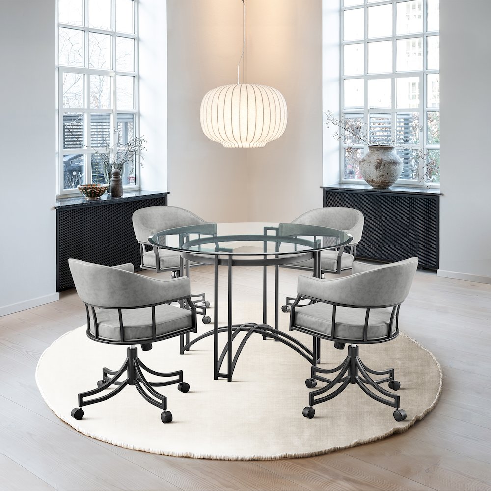 Tibet 5 Piece Dining Set with Round Glass Tabletop