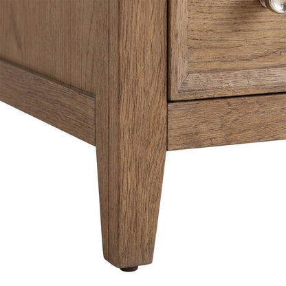 Hardwood Veneer Nightstand with Three Drawers and USB Outlets with Storage