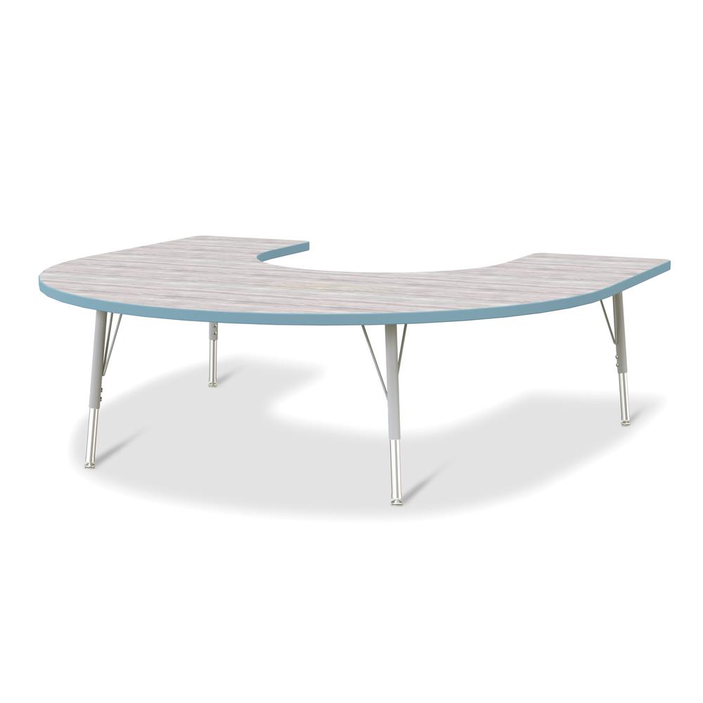 Berries® Horseshoe Activity Table - 60" X 66", E-height - Driftwood Gray/Coastal Blue/Gray