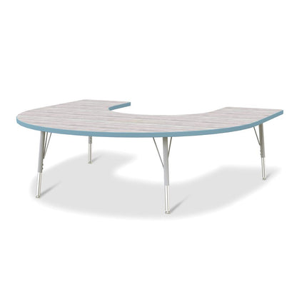Berries® Horseshoe Activity Table - 60" X 66", E-height - Driftwood Gray/Coastal Blue/Gray