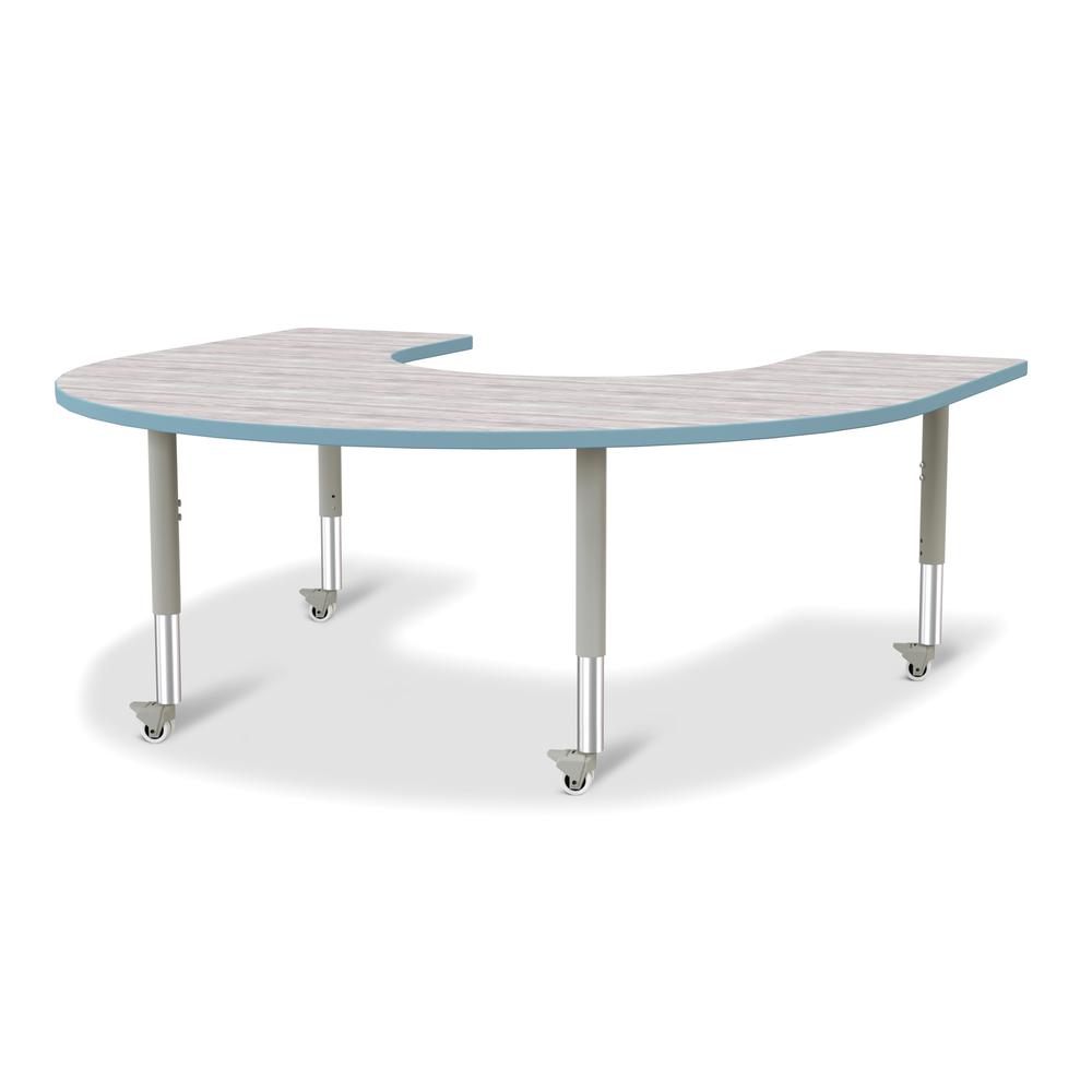 Berries® Horseshoe Activity Table - 60" X 66", Mobile - Driftwood Gray/Coastal Blue/Gray