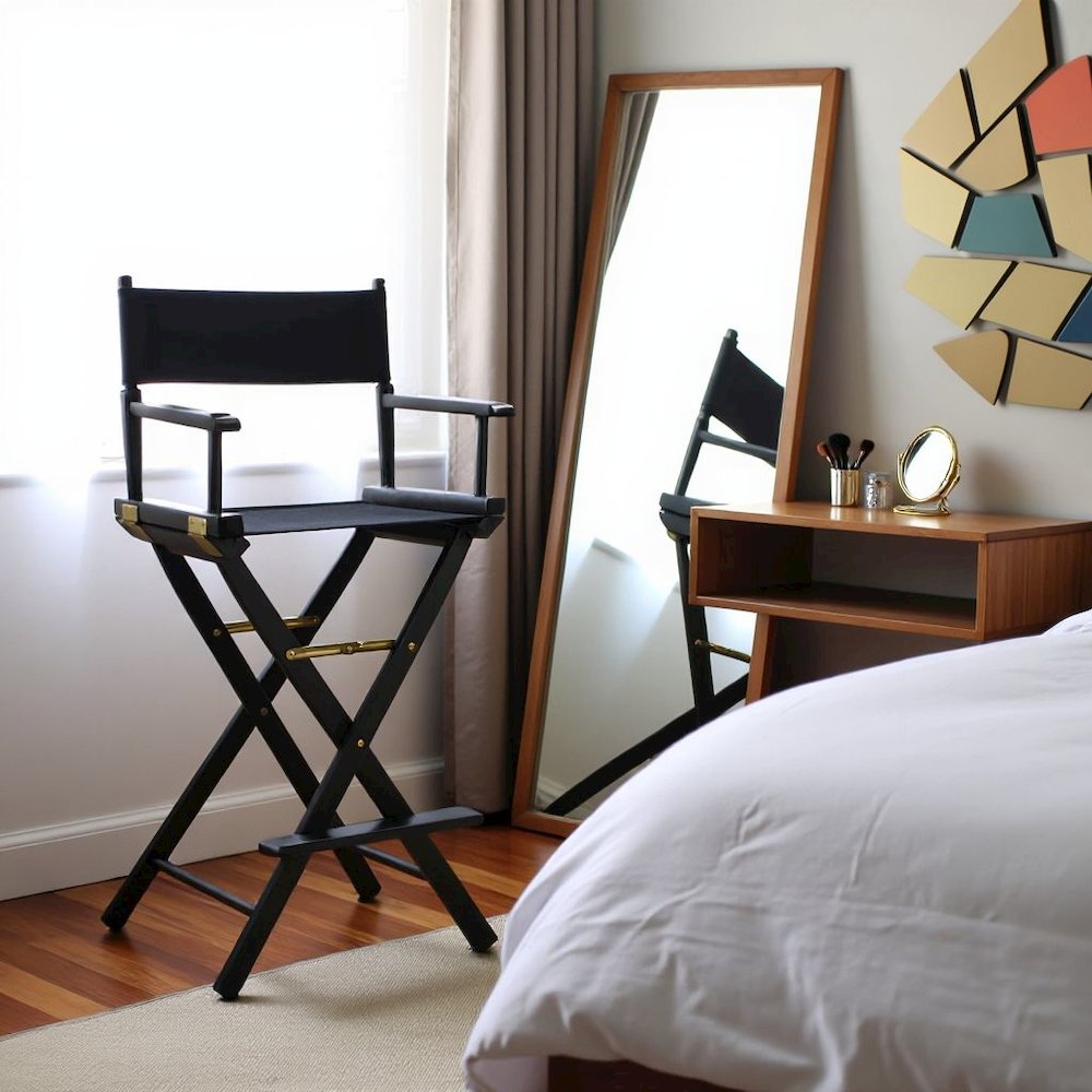 Black Canvas Director Chair with Solid Hardwood Frame, Foldable Style