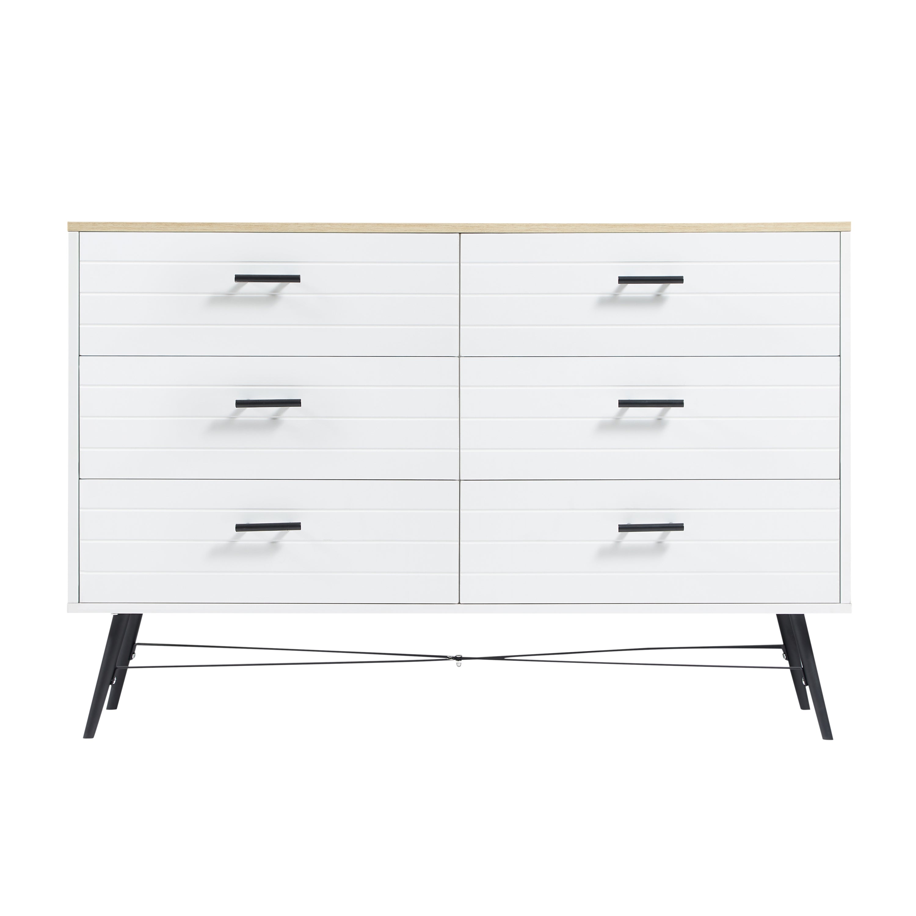 6 Drawer Dresser for Bedroom with Deep Drawers, Wood Dressers & Chest of Drawers, Modern White Long Dressers for Closet Living Room, 47.2"W x 15.7"D x 31.5"H, White & oak