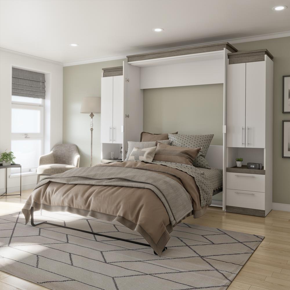 Orion Queen Murphy Bed with Storage Cabinets and Pull-Out Shelves (106W)