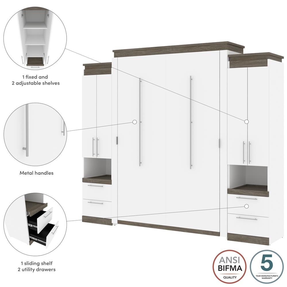 Orion Queen Murphy Bed with Storage Cabinets and Pull-Out Shelves (106W)
